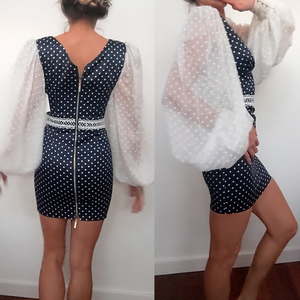 Nwot Bronx & Banco coquette sleeve polka dot Mona alt dress 2 - Picture 10 of 13